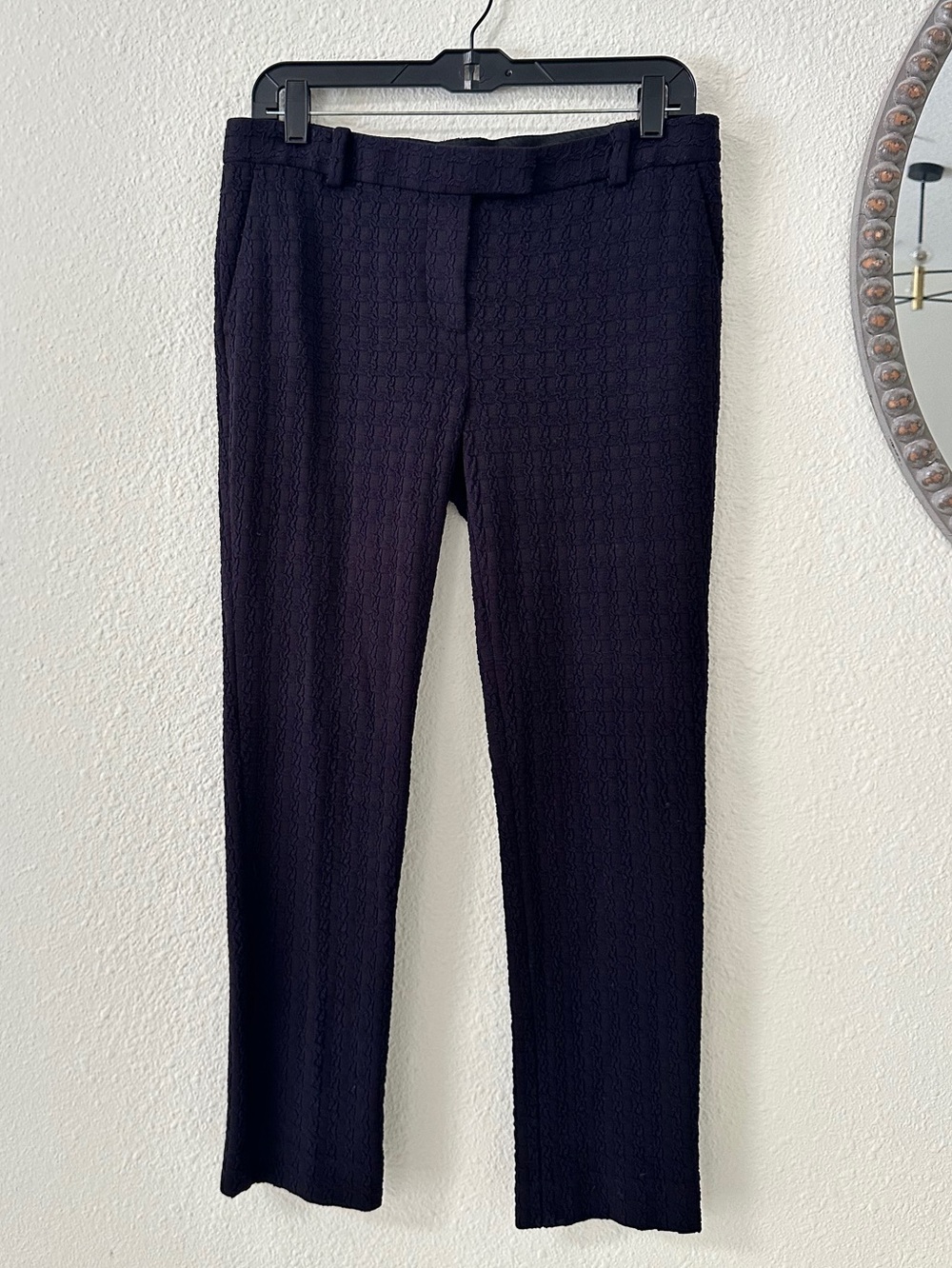 Tory Burch Mid Rise Dark Navy Blue Textured Knit Ankle Pants